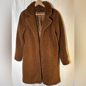 Vici Open Front Chocolate Brown Teddy Jacket Coat - M